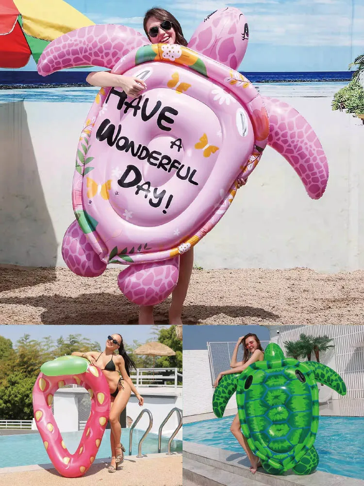 Water Play Equipment Swimming Ring Pink Turtle Inflatable Water Floating Surfing Floating Water Play Toy Folding