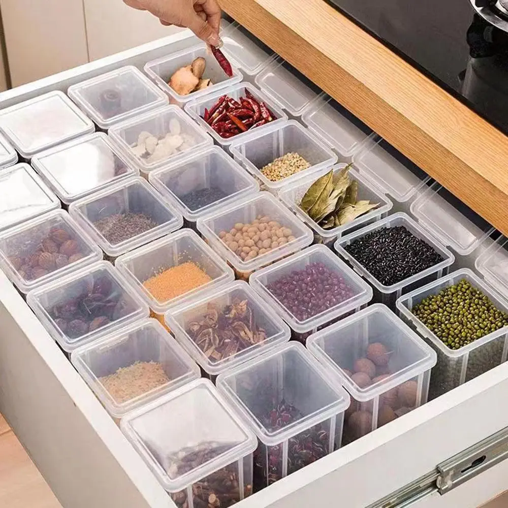 Plastic Spices Packaging Storage Box Sealed Transparent Dried Chili Seasoning Box Stackable Fresh-Keeping Spices Storage Box