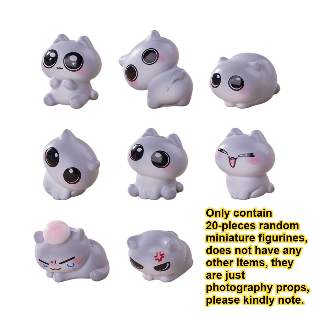 20PCS Random Mixed Resin Cat Figurines Expression Cat Desk Decoration Ornament Mini Figurines Resin Kitten for Dollhouse DIY