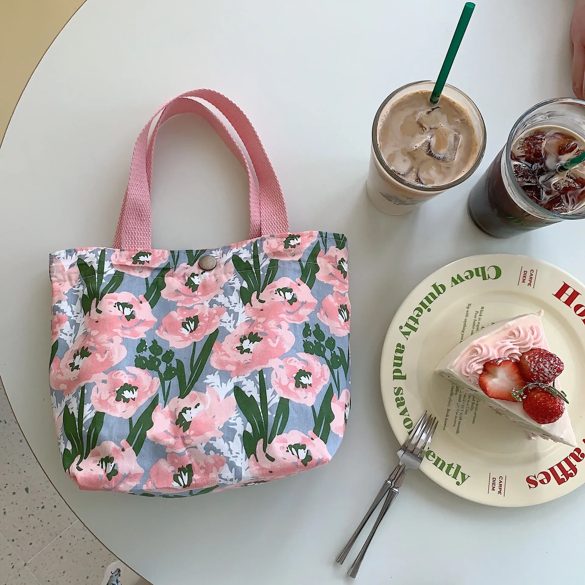 Fashion Floral Women Mini Canvas Handbags Cotton Ladies Eco Reusable Shopping Bags Casual Female Portable Small Tote Purses