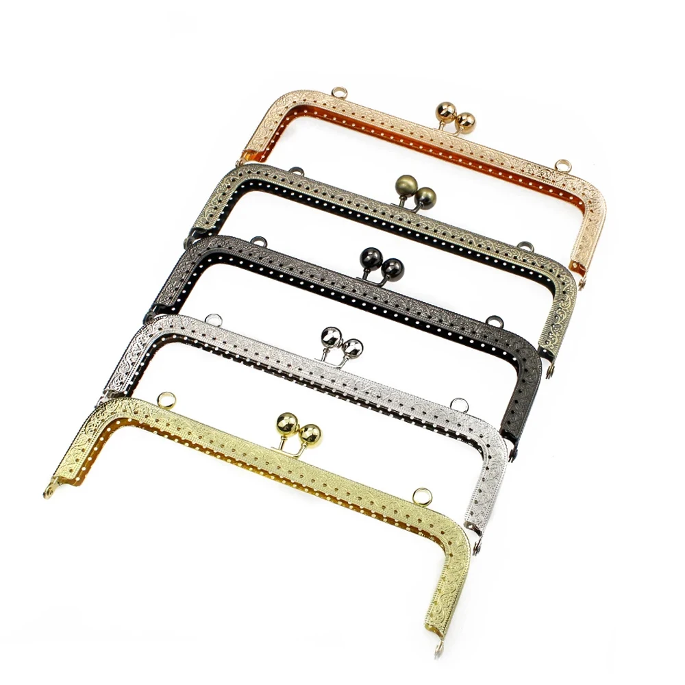 Vintage Pattern Purse Frame 20cm Kiss Clasp Lock Metal Purse Clasp Frame Bag Handbag Handle Frame Buckle DIY Women Bag Accessory