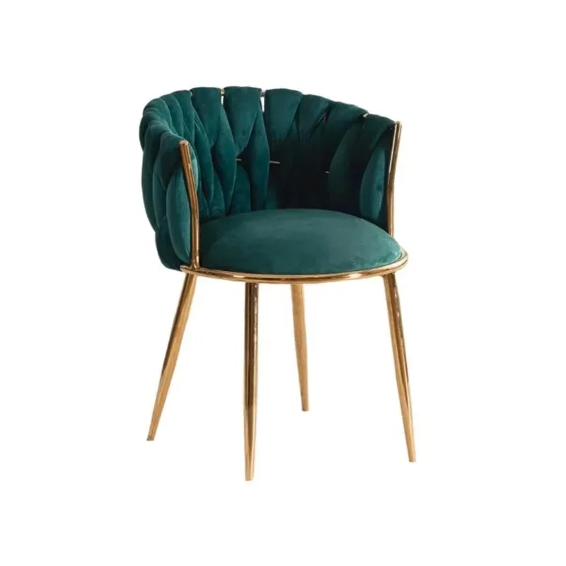 Modern Luxury Colored Velvet Woven Armchair with Electroplated Gold Leg Casual Dining Chair for Commercial Coffee Restaurant