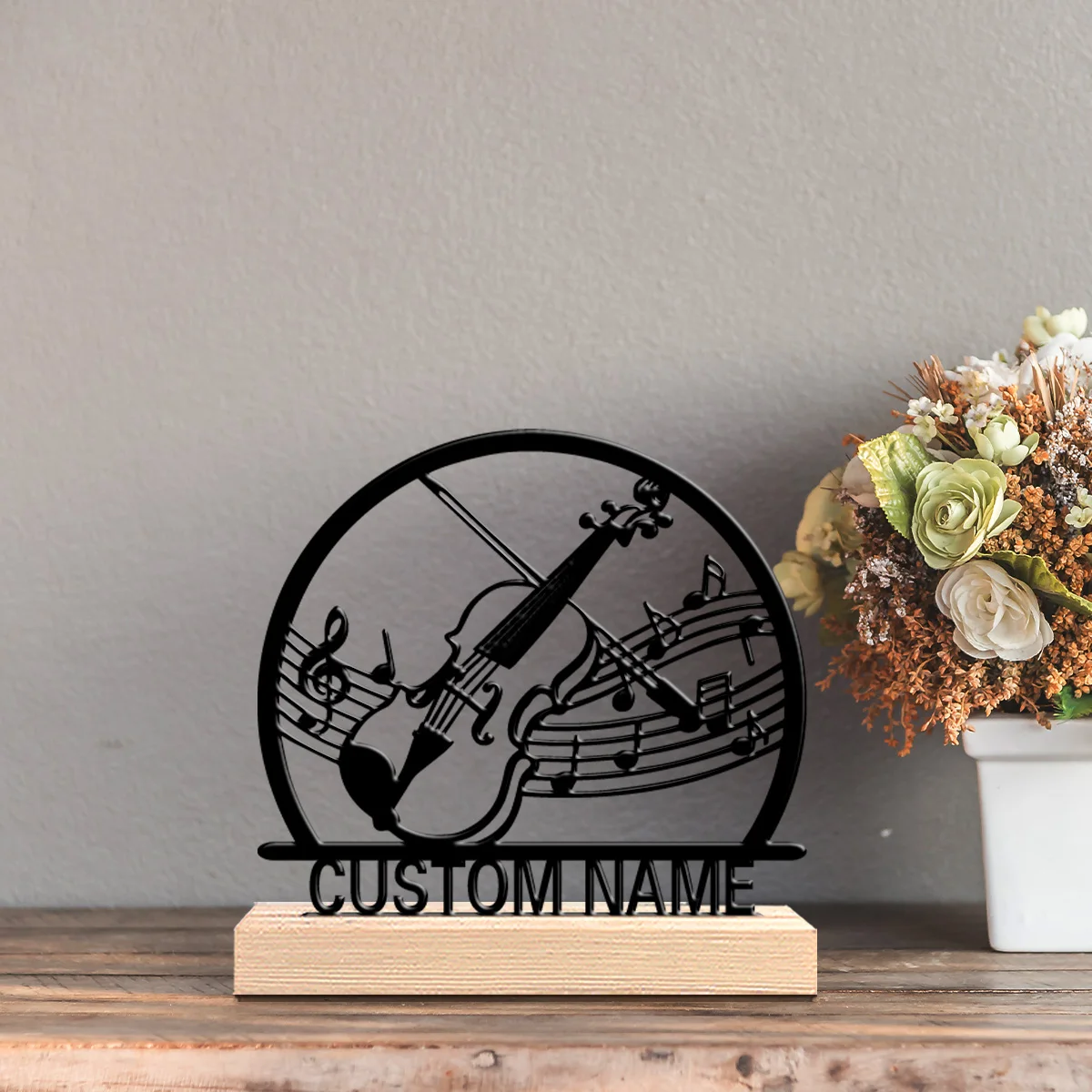 1pc Romantic Personalized Custom Violin Metal Statues Music Lover Is Gift With Wooden Frame Perfect For Musicians Valentine