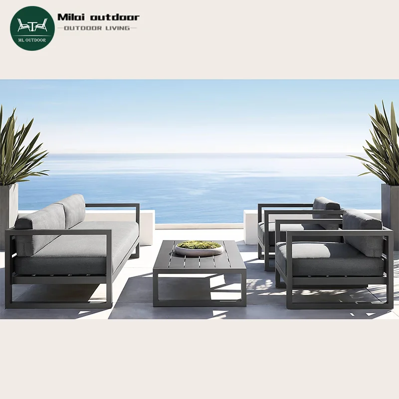 

Direct Factory Sale Comfortable Aluminum Frame Outdoor Garden Sofa Set With Footstool For Dining Courtyard Living Room Hotel Use