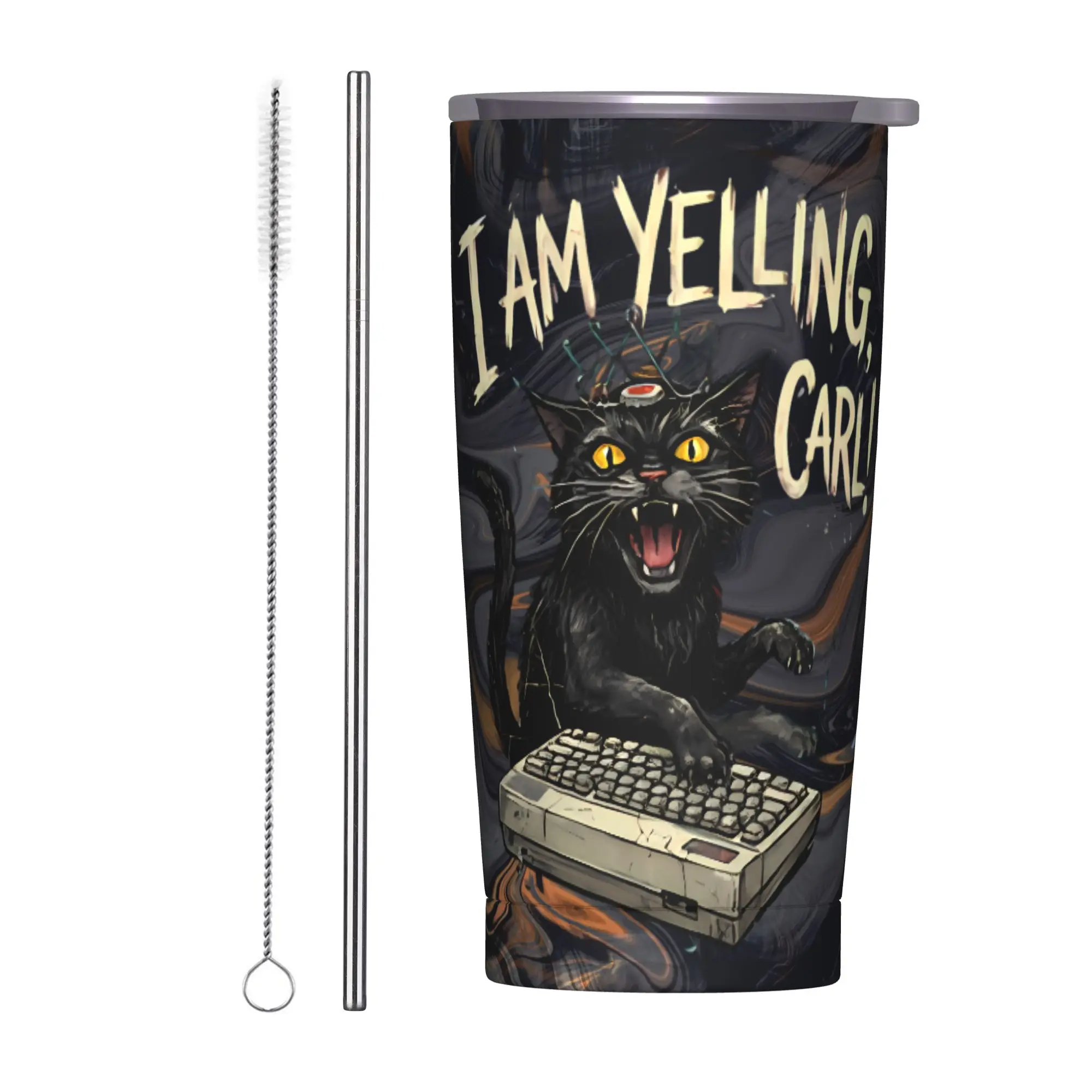 I Am Yelling Carl Donut Cat Meme Tumbler  Travel Large Thermal Cups Portable Hot Drinks Milk Tea Water Bottle