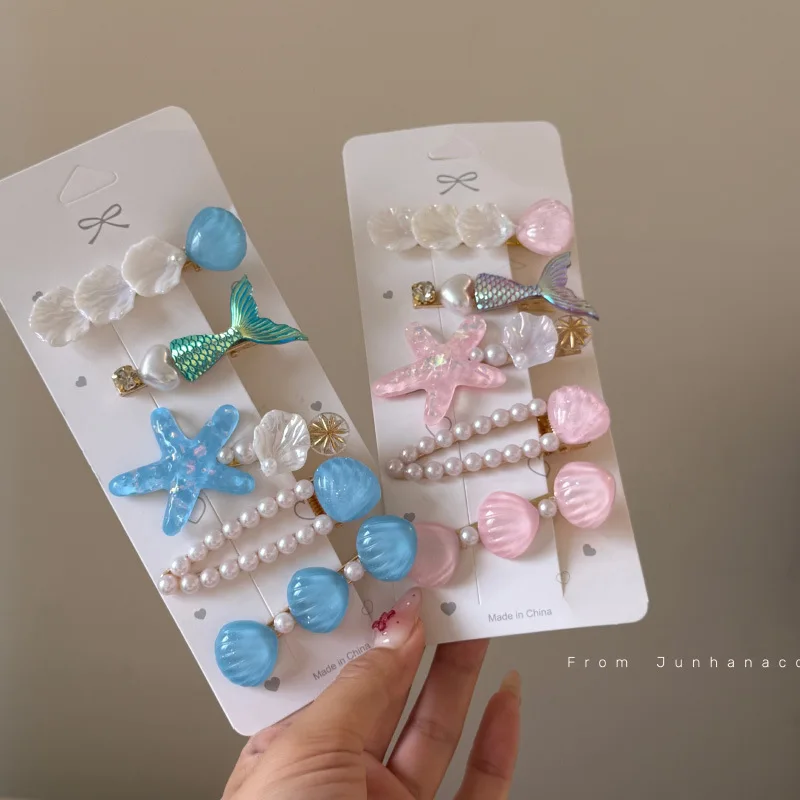 5pcs/set Mermaid Starfish Shell Hair Clips Girls Cute Hairpins Hairgrips for Women Barrettes Hair Styling Tools Hair Accessories