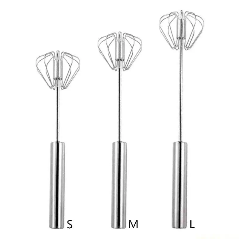 QX2E Rotating Push Mixer Stirrer Stainless Steels Eggs Beater Hand Push Whisks Blenders for Whisking, Beating and Stirring