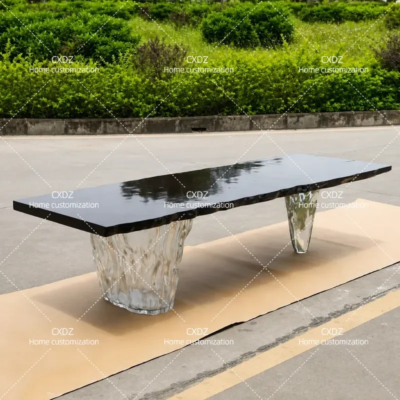 3m Solid Wood Large Board Tea Table with Transparent Resin High End Art Crystal Design Flat Conference Table and Chair