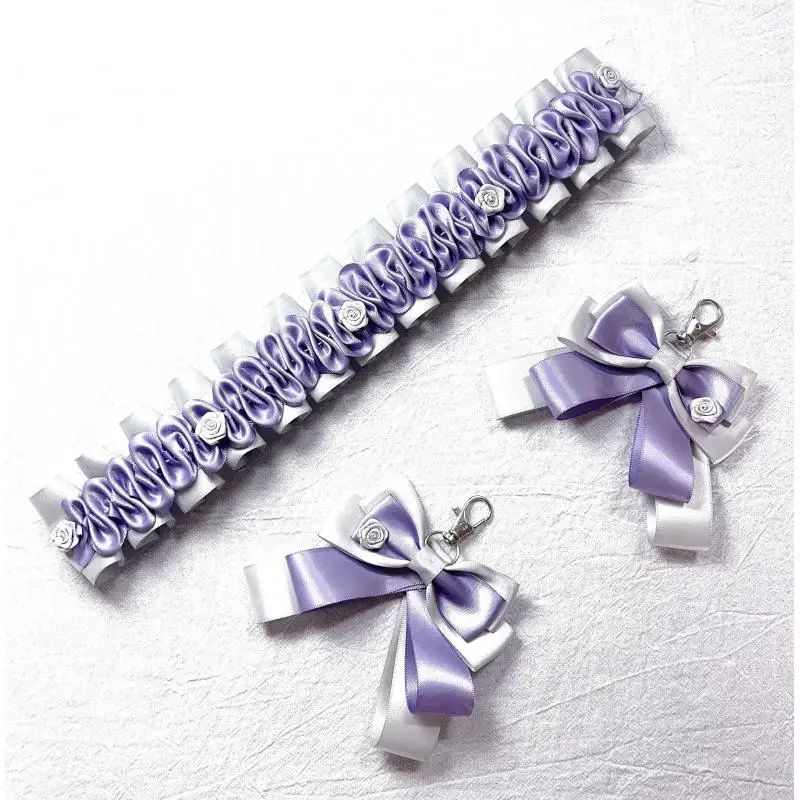 Large Intestine Ribbon Bow Hand Made Ita Bag Charm Purple White Lolita Bow Luxury Decoration Cosplay Bowknot
