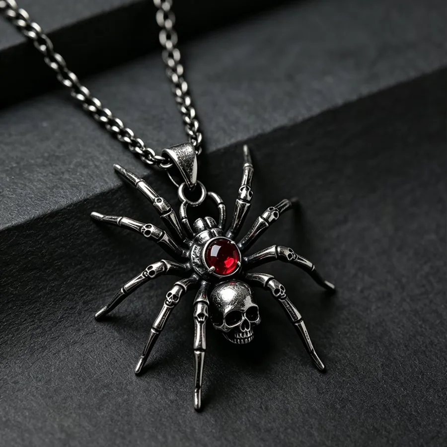 Gothic Rhinestone Inlaid Skull Spider Pendant Necklace Dark Style Creative Collarbone Chain For Halloween Party Daily Punk Wear