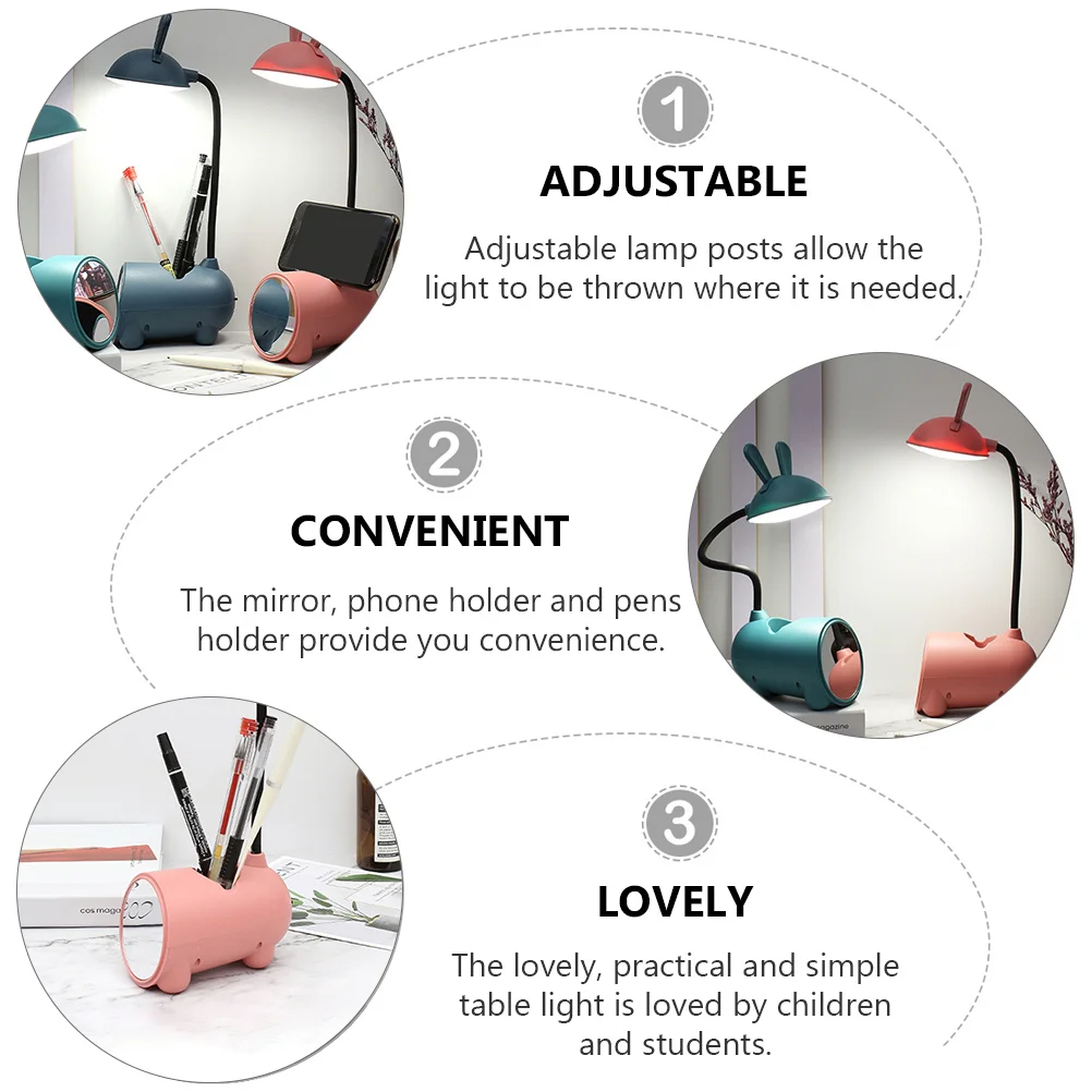 

1Pcs Touch Dimmable USB Charging Table Lamp Adjustable Rabbit Pen Holder Mirror Multipurpose Reading Desk Light for Study