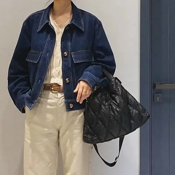 Tote Bag Women 2025 Spring Shouldr Bag Cotton Filling High-Capacity Euro-America Style Solid Women Bags Office Lady view 5