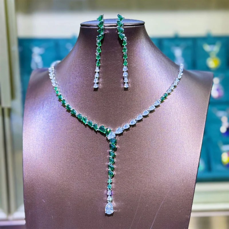 

Роскошные вечерние аксессуары, комплект в европейском стиле, микро-паве, циркон, длинное ультра блестящее свадебное платье, ожерелье, серьги, триP