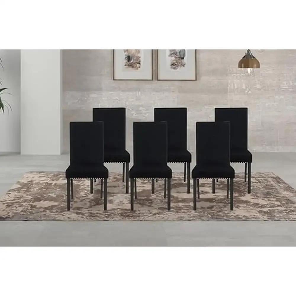 6-Pack Celeste Black Velvet Dining Chairs with Espresso Legs Luxury Memory Foam Cushions and Silver Nail Head Trim Solid