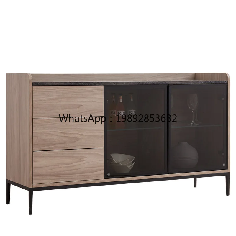 LYY Simple Modern Sideboard Nordic Glass Door with Light Wine Cabinet Light Luxury Dining Storage Organizer Kitchen Bowl Dish