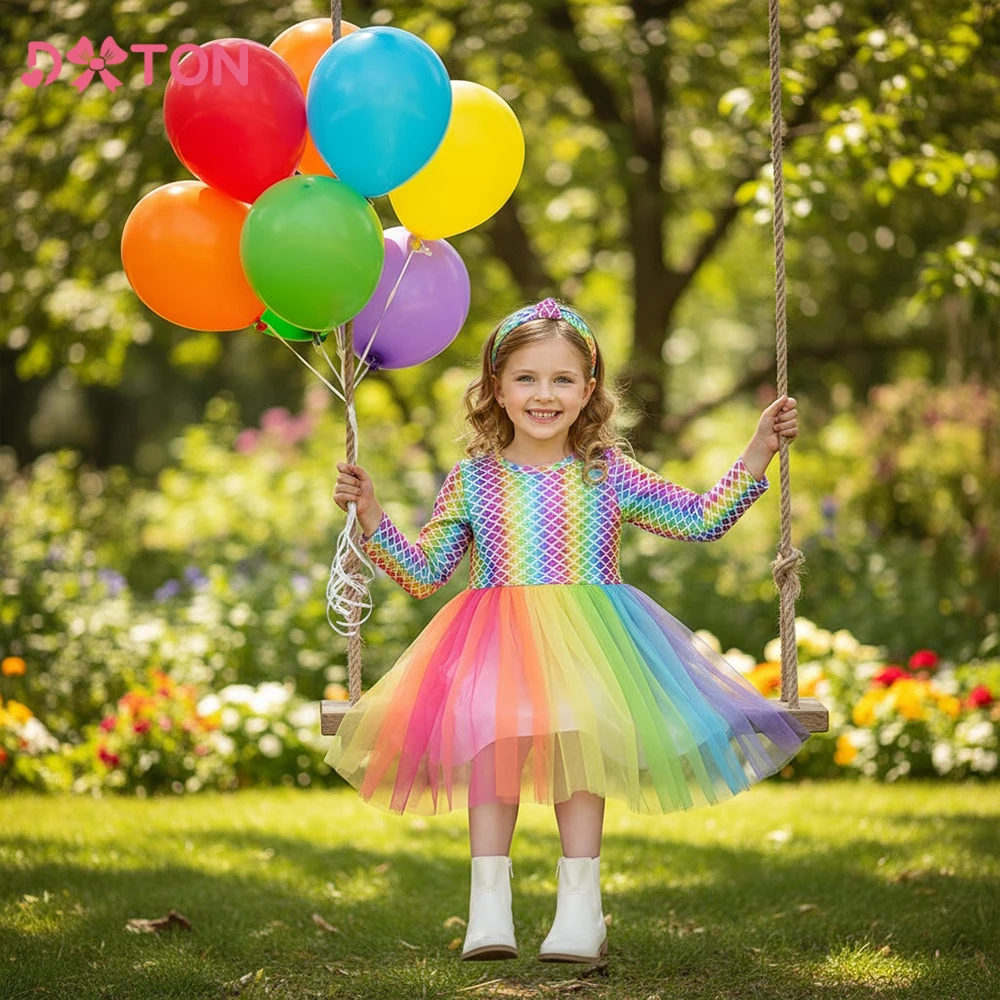 DXTON Geburtstag Party Prinzessin Kleider Meerjungfrau Baby Mädchen Kleid Urlaub Kinder Kleidung Farbverlauf Mesh Patchwork Kinder Kostüme