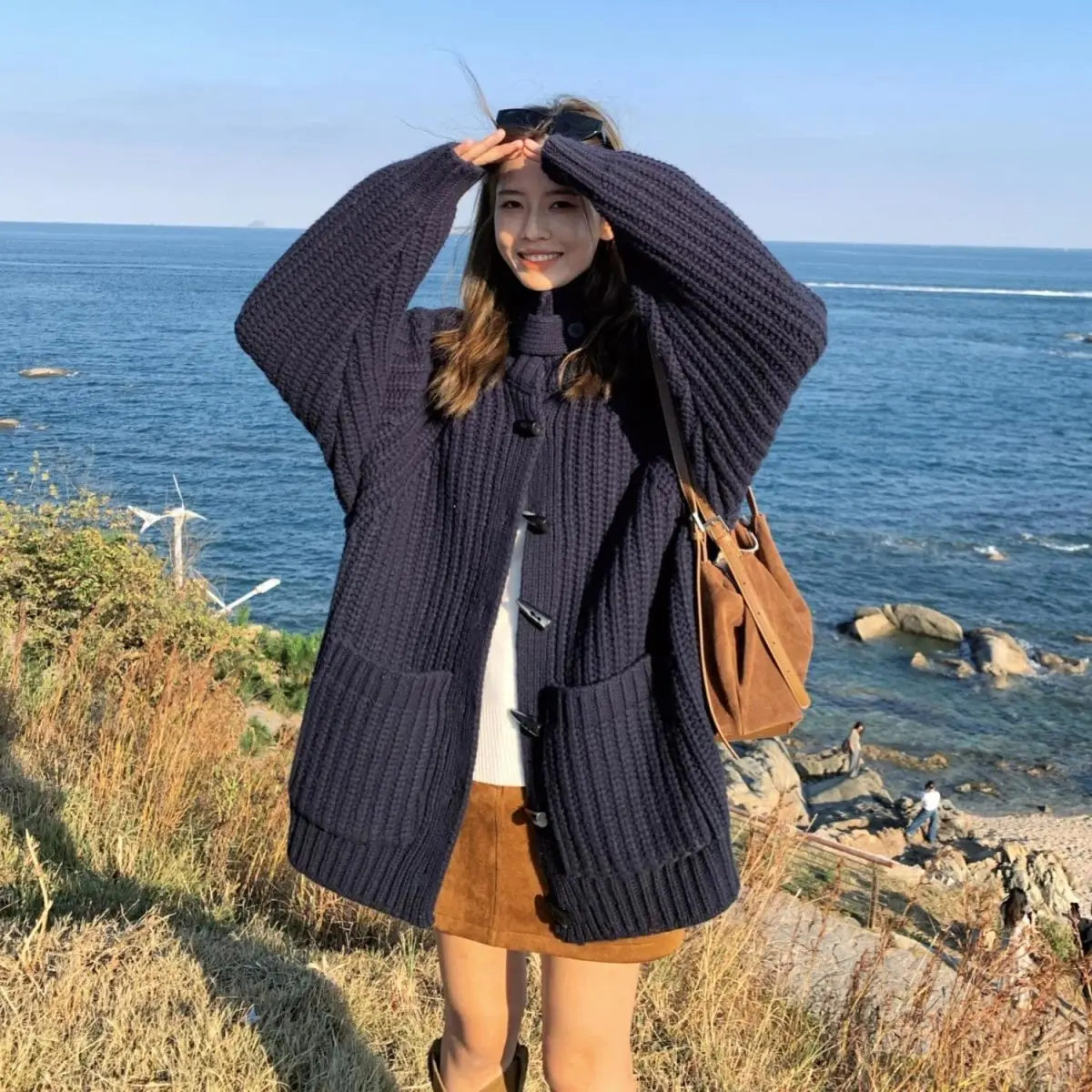 

Korean Toggle Button Cardigan 2025 Autumn Winter Oversized Knit Coat Light Academia Aesthetic Plush Womens Fashion