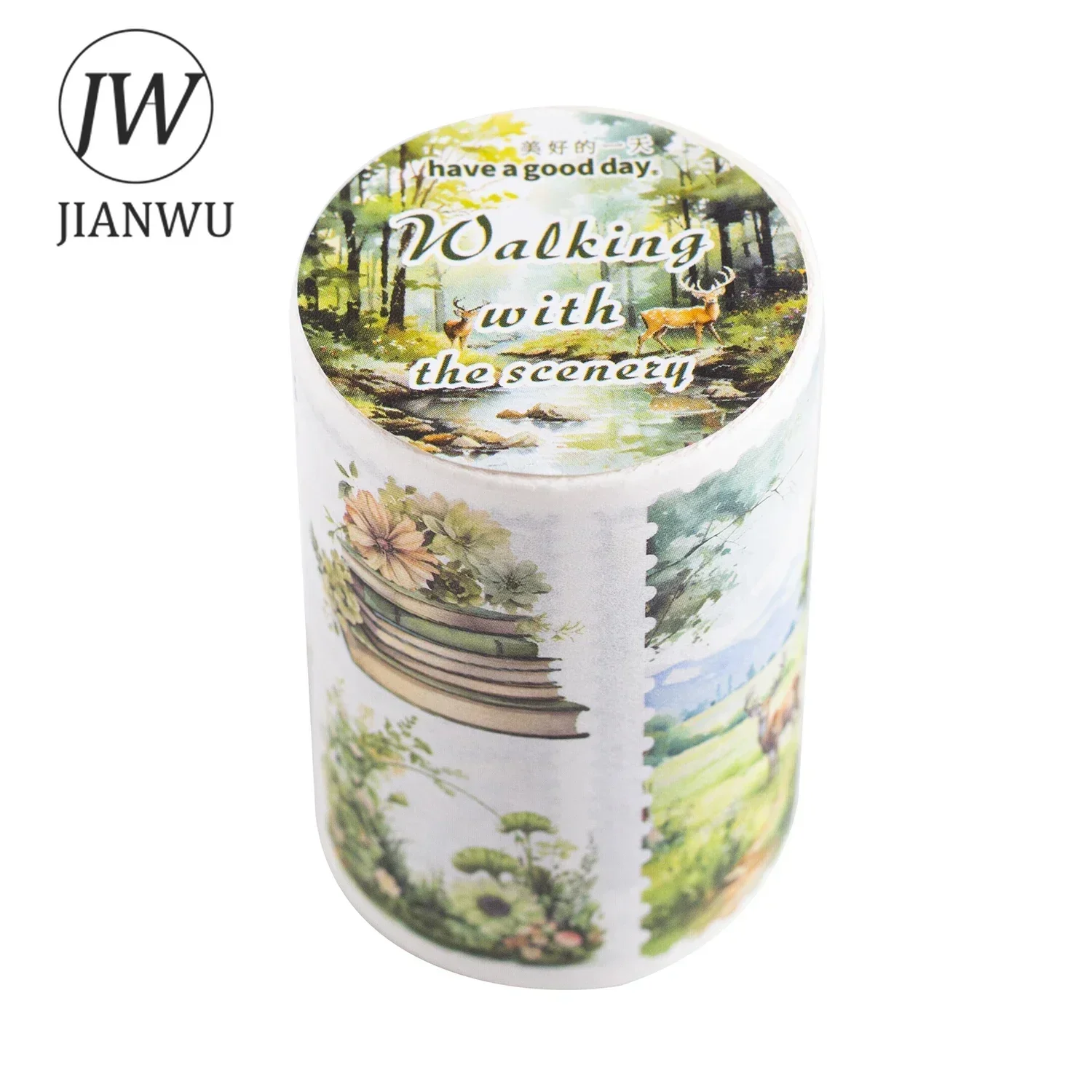 JIANWU 60mm*200cm Walking with The Scenery Series Vintage Landscaping Collage Washi Tape Creative DIY Journal Stationery