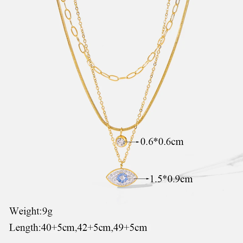 EILIECK 316L Stainless Steel Sky Blue Eyes Zircon Crystal Pendant Necklace For Women Trend Fashion Waterproof Neck Jewelry Gifts