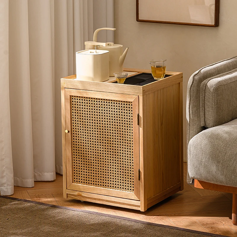 

Ash wood tea cabinet log wind tea table side cabinet bar machine mobile kettle integrated bucket placement cabinet