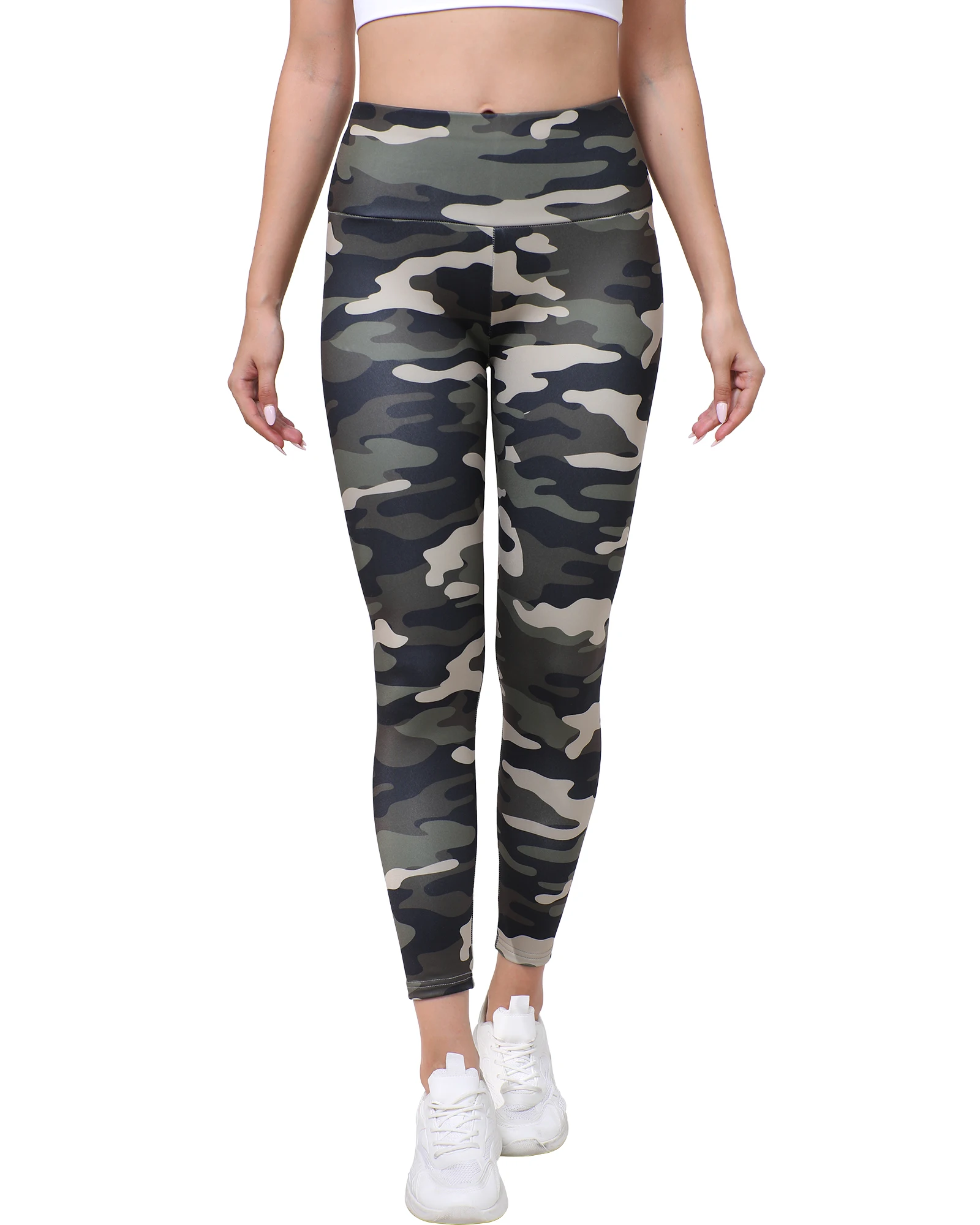 Camouflage Print Fleece Lined Yoga Trousers High Waist Design Sport Fitness Casual Tight Pants