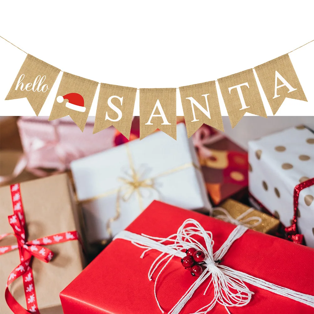 

Letters Bunting Banner Christmas Hat Pattern Linen Burlap Swallowtail Pull Flag Party Decorations Banner