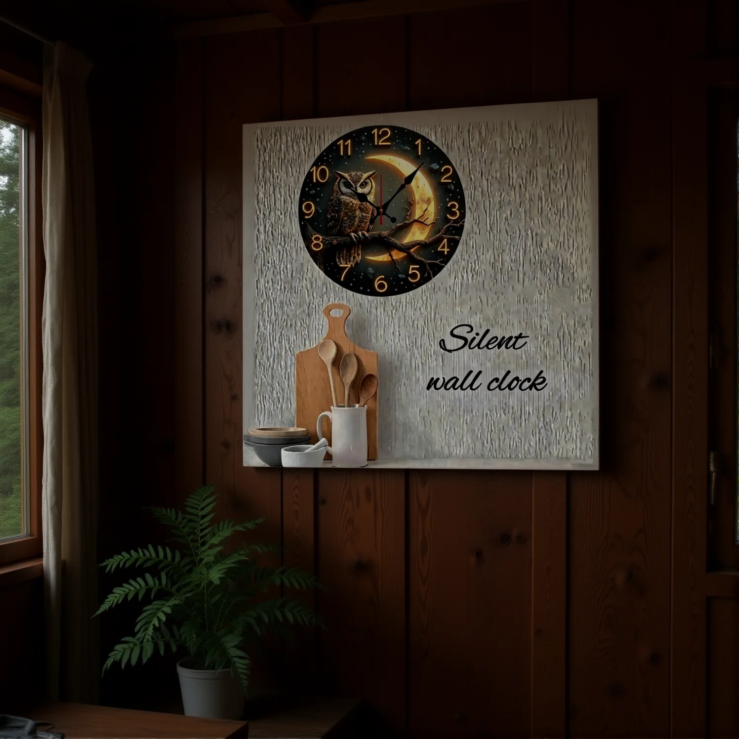 Acrylic Wall Clock Round Owl Moon Clock Owl Wall Clock Decorative For Bedroom Study Meditation Room