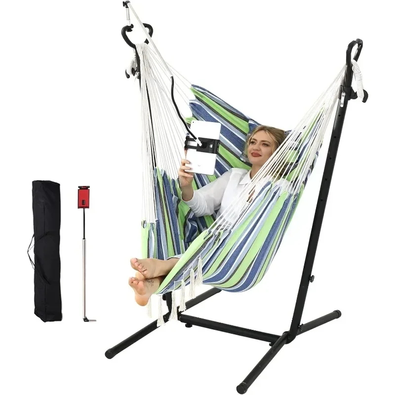 ZGZEYU Hammock Chair with Stand Double Hammock Chair Bohemian Style with Tassel Mobile Phone Support Manual Adjustable