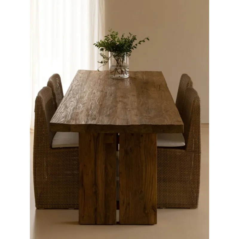 

Wabi-sabi old elm log dining table, simple retro desk