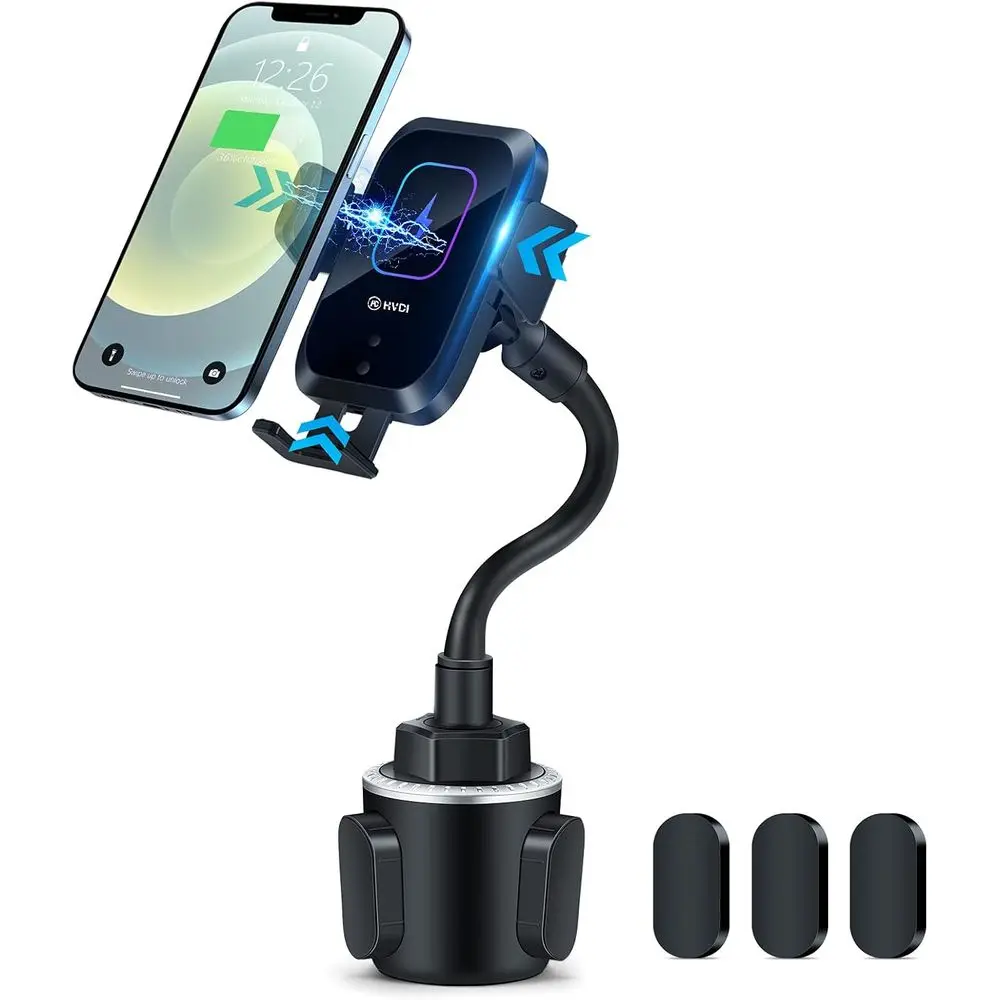 

Cup Holder Mount, Automatic Infrared Smart Sensor Clamping Qi 15W Fast Universal Adjustable Cell Phone Wireless Charging Air Ven