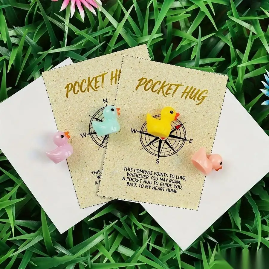 1/5/10/20/50/100pcs  Lucky Duck Pocket Hugs - Fantasy Theme Resin Charms with Inspirational Messages, Assorted Colors, Includes