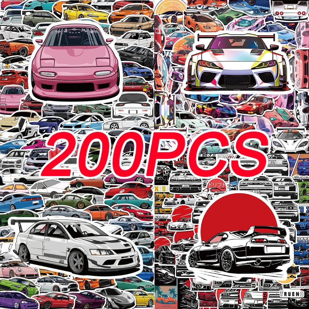 

10/30/50/100/200pcs JDM Retrofit Racing Car Graffiti Stickers Waterproof DIY Motorcycle Helmet Bike Cool PVC Decals Wholesale