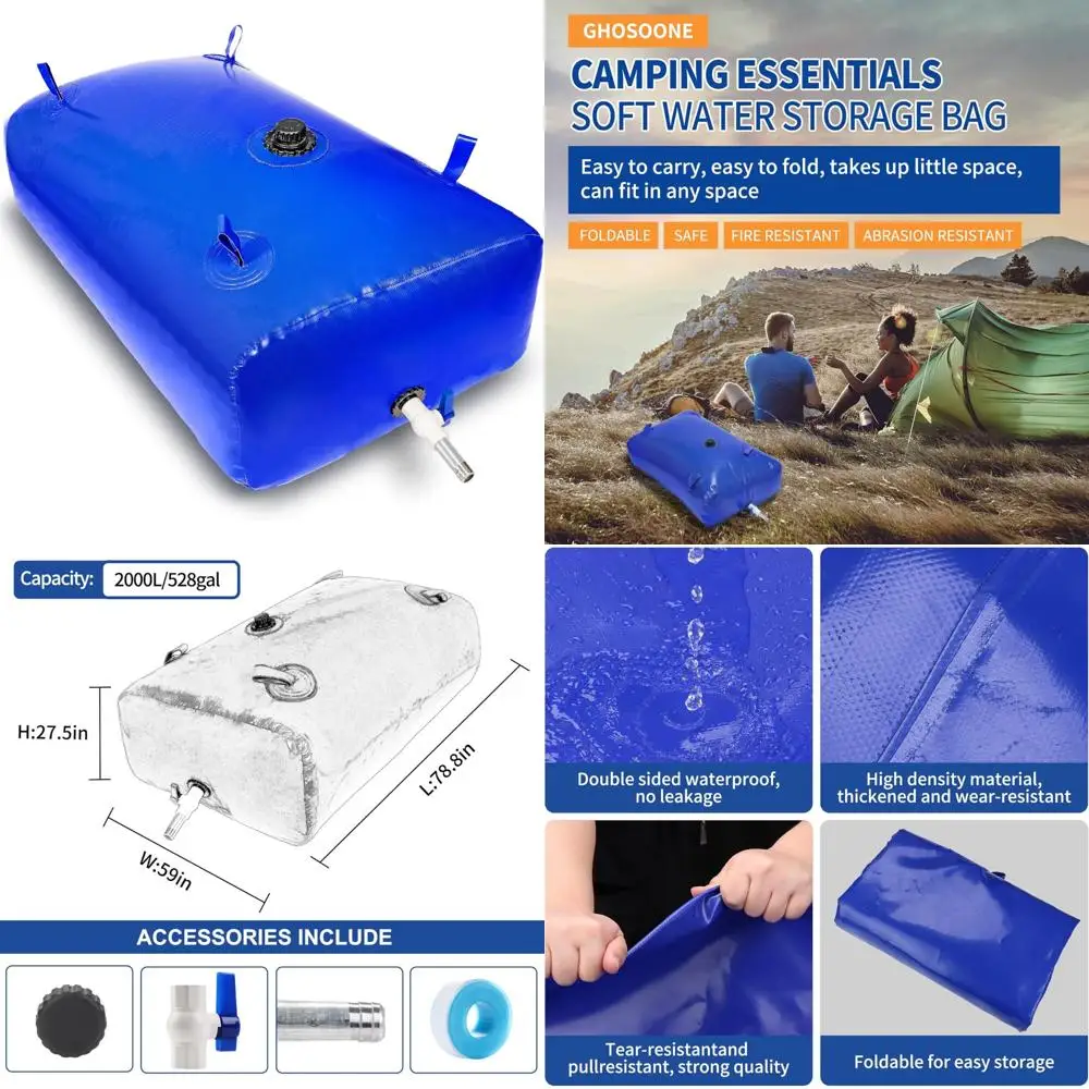 Przenośny zbiornik na wodę o pojemności 2000 litrów, składana torba do przechowywania do użytku awaryjnego, idealna do kamperów i ciężarówek