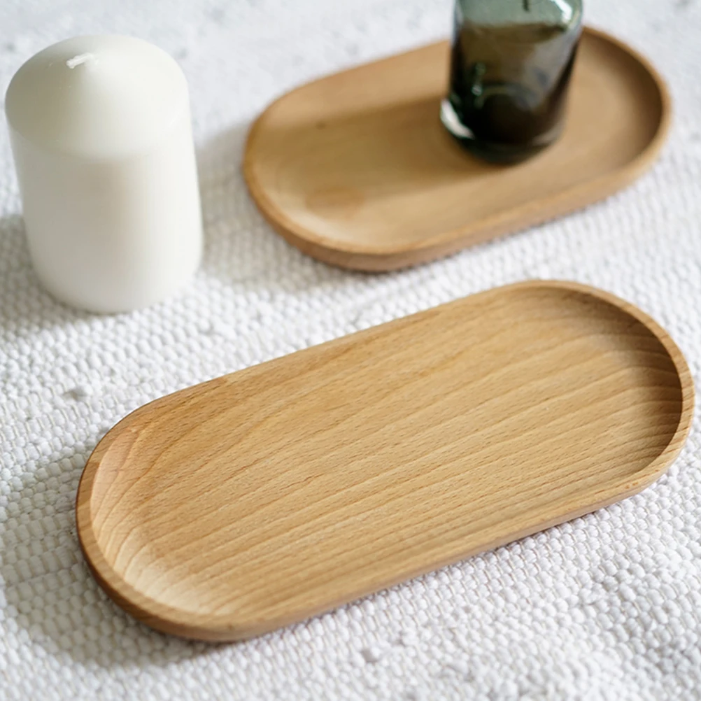 

2Pcs Beech Wood Dinner Plates Oval Shape Smooth Edges Food Tray Service Plate Household Tableware Kitchen