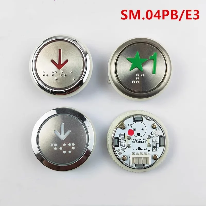 5PCS Elevator Pushbutton Round Braille PB36 Pushbutton SM.04PB/E3 Button Newstar Red Blue White Light DC24V Mounting Size 35.4MM