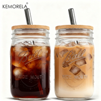1/2PCS 1000ML Wide Mouth Mason Jars with Reusable M.E.M Bamboo Lids And Stainless Steel Straws for Smoothies Milk Shakes Coffee