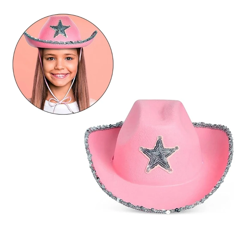 Funny Party Hats Pink Cowboy Hat Western Hat Womens Adult Cowboy Hat Giltter Star Pattern Hat Costume Accessories