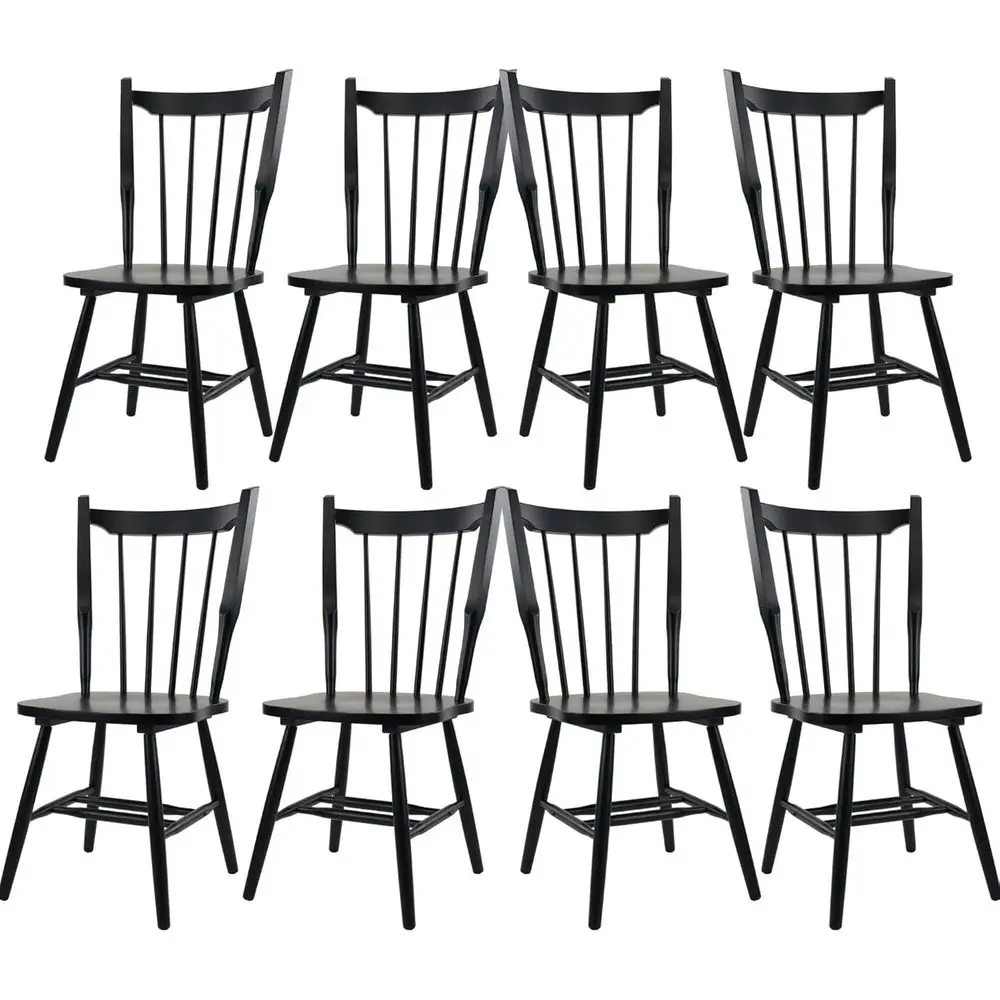 

Set of 8 Vintage-Style Windsor Spindle Back Dining Chairs with Solid Wood Legs for Kitchen or Dining Room