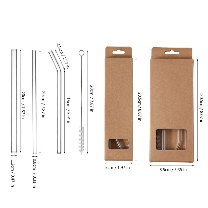 User Friendly Glass Beverages Straw Practical Glass Straw with Clean Brush Attachments for Health Consumers B03E