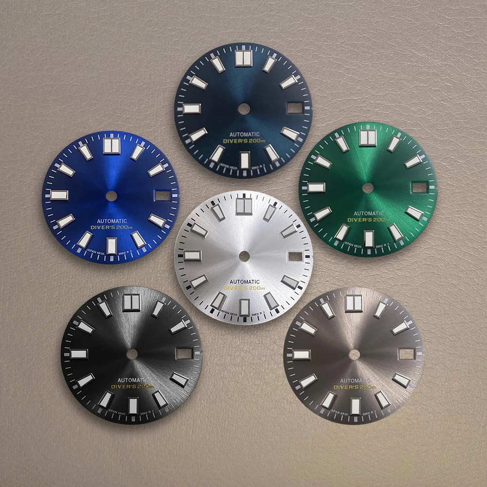 28.5mm High Quality S Logo NH35 Dial Sunray Dial Suitable For NH35/NH36/4R/7S Movement Green Luminous NH35 Watch Accessories   ﻿