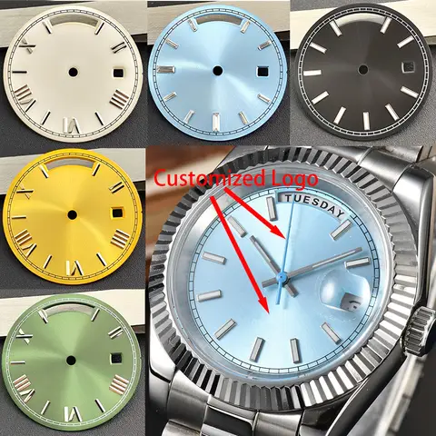 Dial Silvery/Blue/Gold/White/Black 31mm Diameter Complete Silvery/Blue/Gold/White/Black Calendar Dial 8285 Watch Movement Accessories Customizable Dial DIY Logo