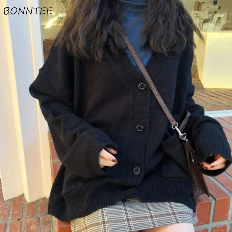 

Thicker Cardigans Women Loose Ins Clothing Chic Simple Button-up All-match Students Korean Style Spring Fall New Warm Outwear