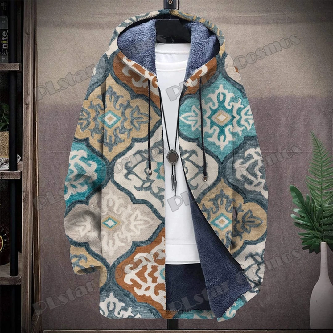 PLstar Cosmos 3D Pattern Printed Fashion Men's Long Hooded Coat Winter Casual Thick Warm Fleece Lined Hooded Zip Up Jacket DY05