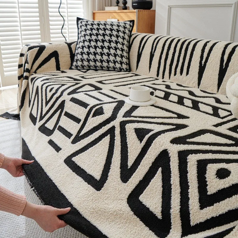 1pcs Geometric Chenille Sofa Cover Universal Anti Cat Scratch Seat Towel One Piece Full Coverage Blanket Cushion Home Decor
