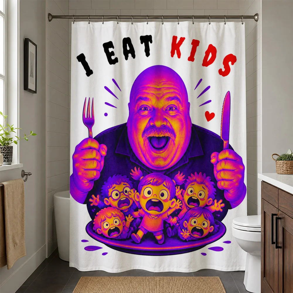 Funny Cartoon Waterproof Shower Curtain Novelty I Eat Kids Bathroom Decor Accent Print Home Style Shower Curtain