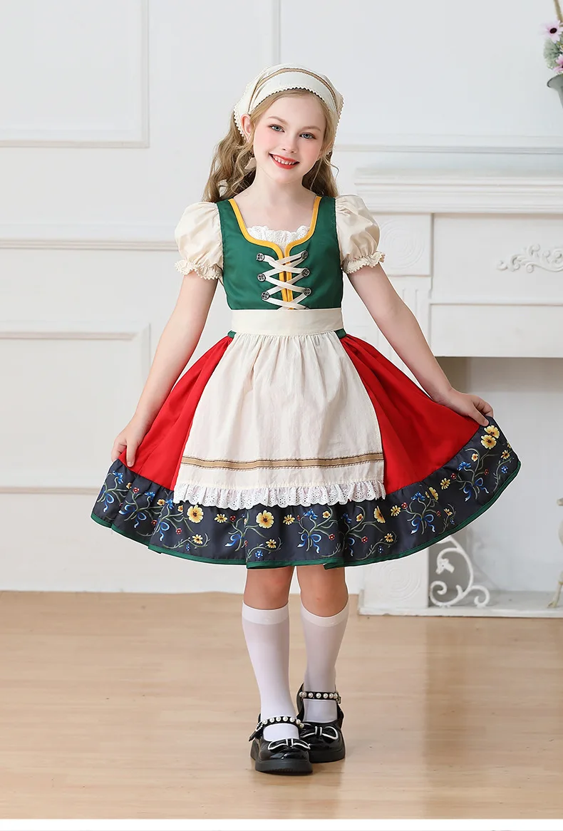 Kinder Karnevalskostüm München Oktoberfest Mädchenkostüm Klassisches Alpen-Landkostüm Mädchen Paradekostüm Cosplay Festliches Kleid Party – Detail 26