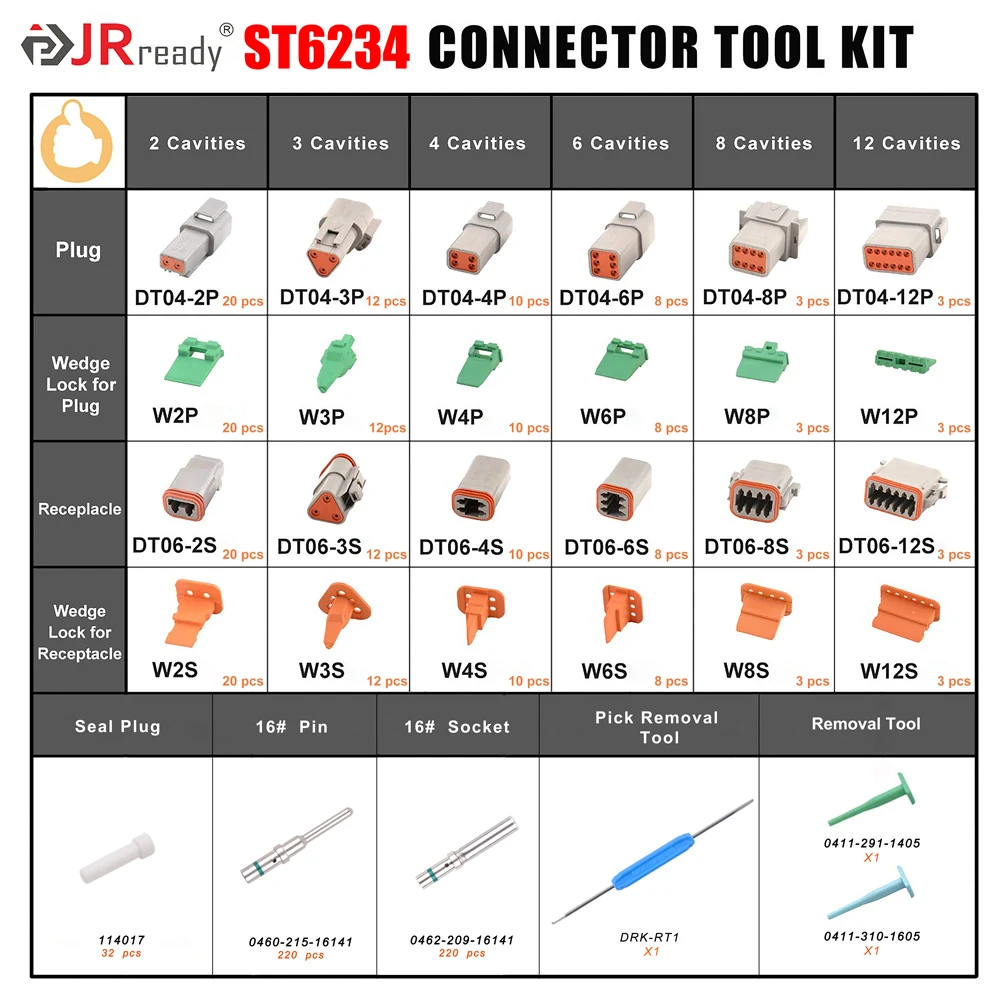 JRready 699PCS DT Connector Kit 2 3 4 6 8 12 Pin Waterproof Connector Solid Contact Pick Removal Tool For Automotive Repairing