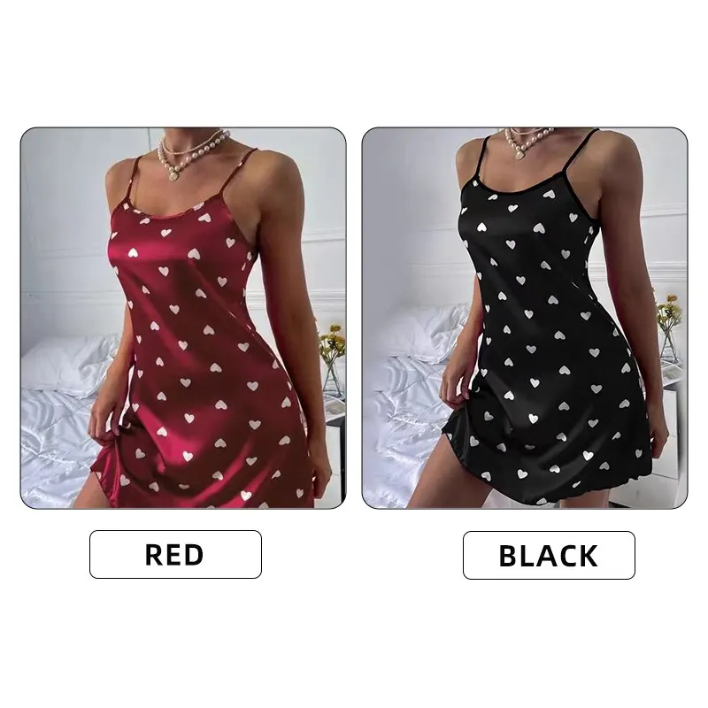 Women Sexy Ice Silky Pajamas Nightgowns Nightdress Slip Skirt L XL XXL Red Black Low Cut Comfortable Casual Summer