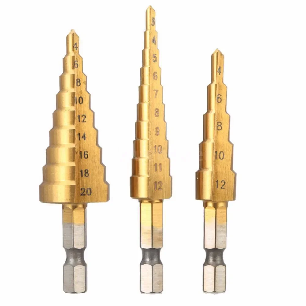 3pcs HSS Titanium Coated 1/4