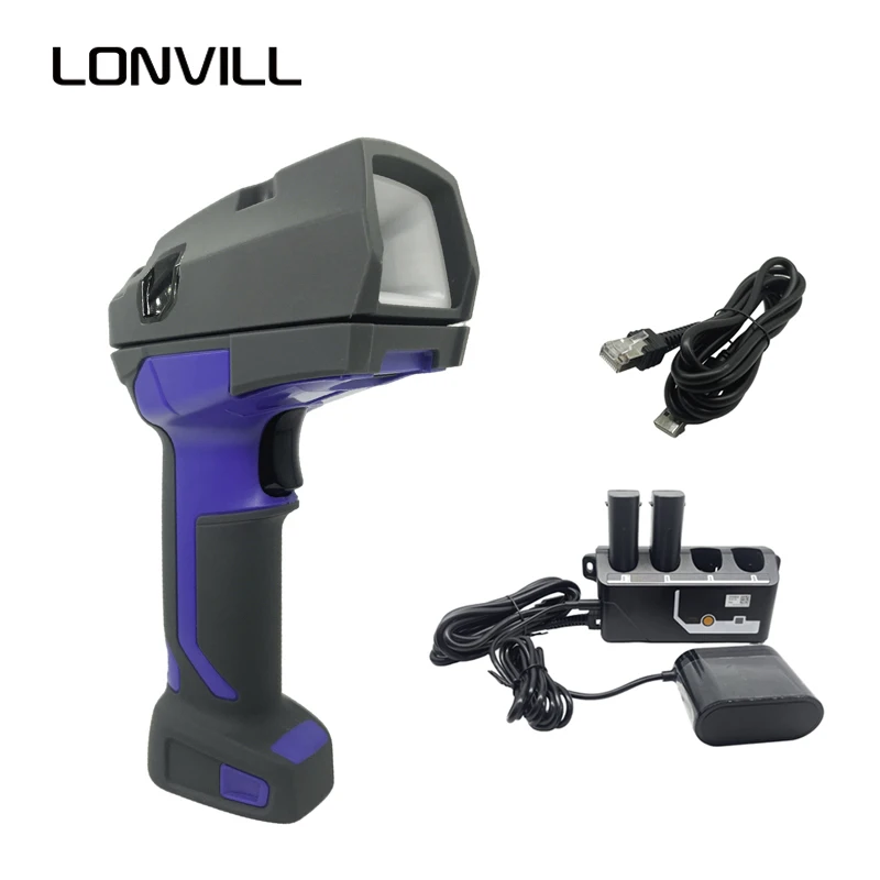 LONVILL Multi Interface Modbus TCP Profinet Poe Handheld Industrial Barcode Scanner with Battery Quad-Port Charging Adapter